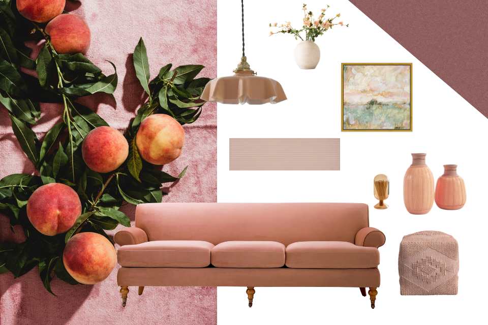 product moodboard for peach color with carpet from Carpet One catalog
